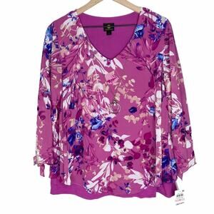 NWT JM Collection Eucalyptus Garden 3/4 sleeve blouse plus size 1x